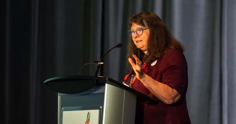 Bishop Lynne McNaughton addresses General Synod.